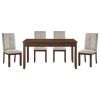 Dark Cherry Finish 5pc Dining Set Table and 4 Side Chair Chenille Upholstery Functional Drawers Table Wooden Funiture Dining Kitchen Set